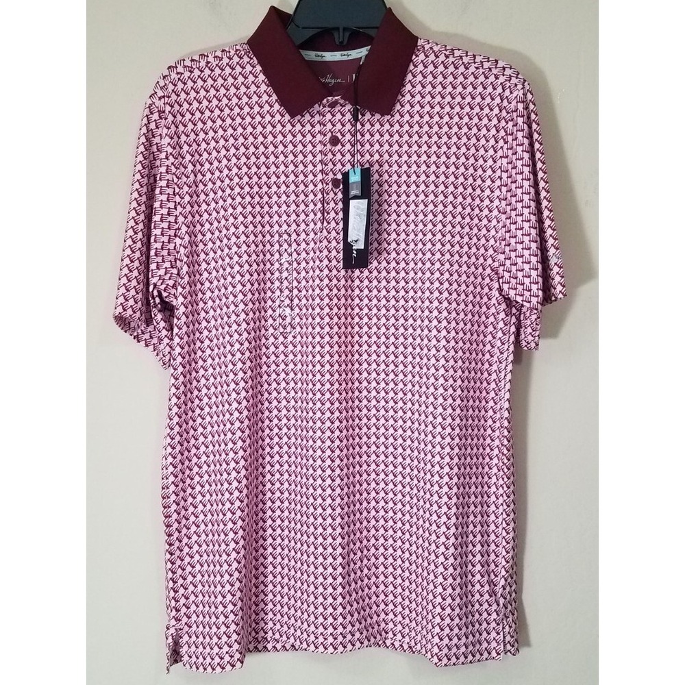 Walter Hagen Perfect 11 Novelty Print Golf Polo Men Small Pink Red T-Shirt NEW